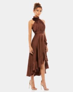 Halter Neck Flower Detail Ruffled Midi Dress sold by Lord & Taylor
