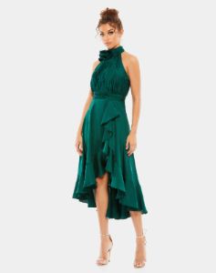 Halter Neck Flower Detail Ruffled Midi Dress sold by Lord & Taylor