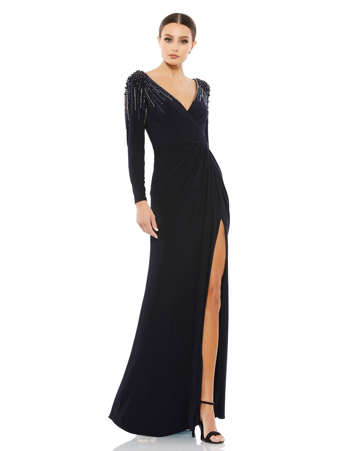 Faux Wrap Beaded Shoulder Detail Gown sold by Lord & Taylor product image thumbnail 9