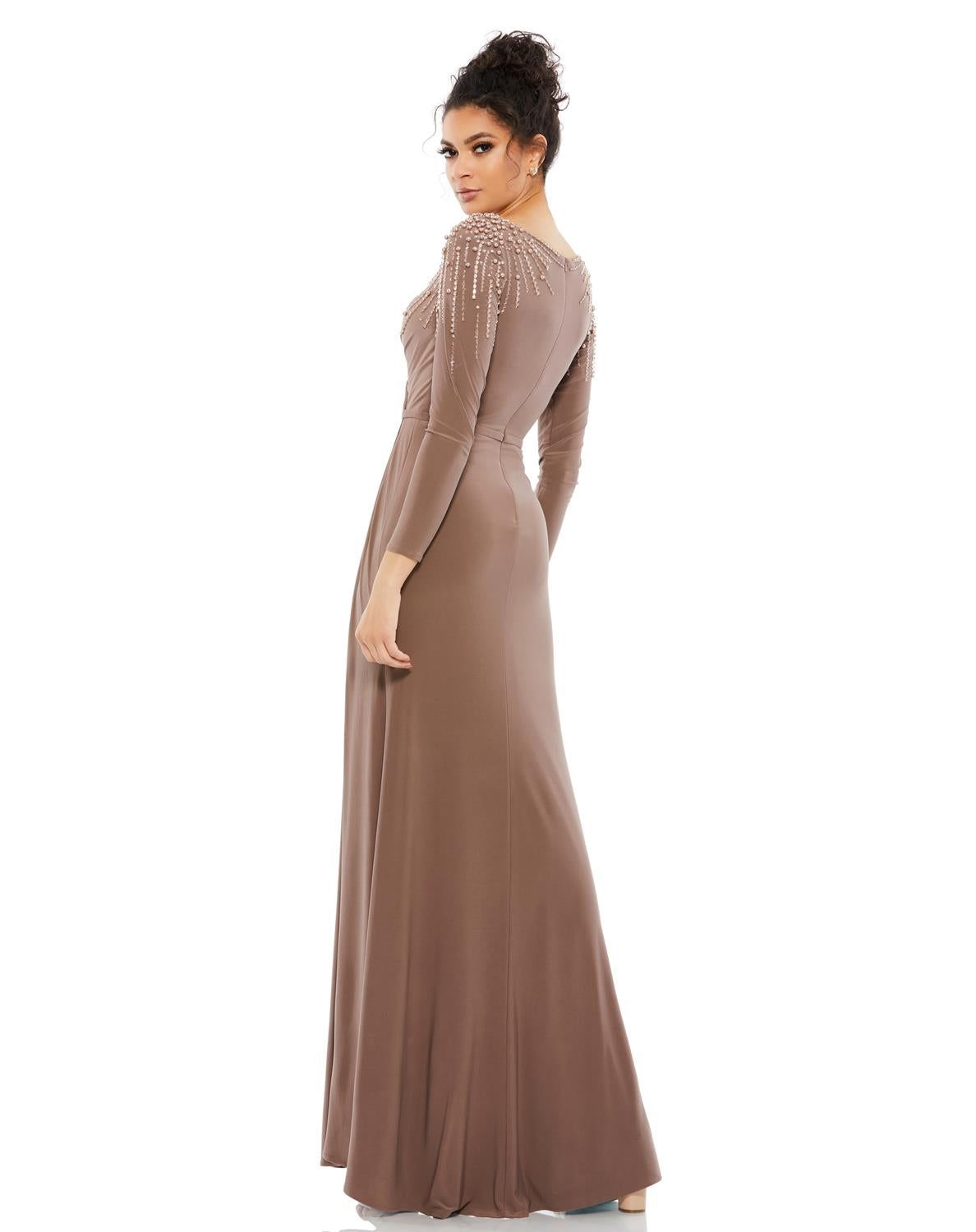 Faux Wrap Beaded Shoulder Detail Gown sold by Lord & Taylor product image thumbnail 6