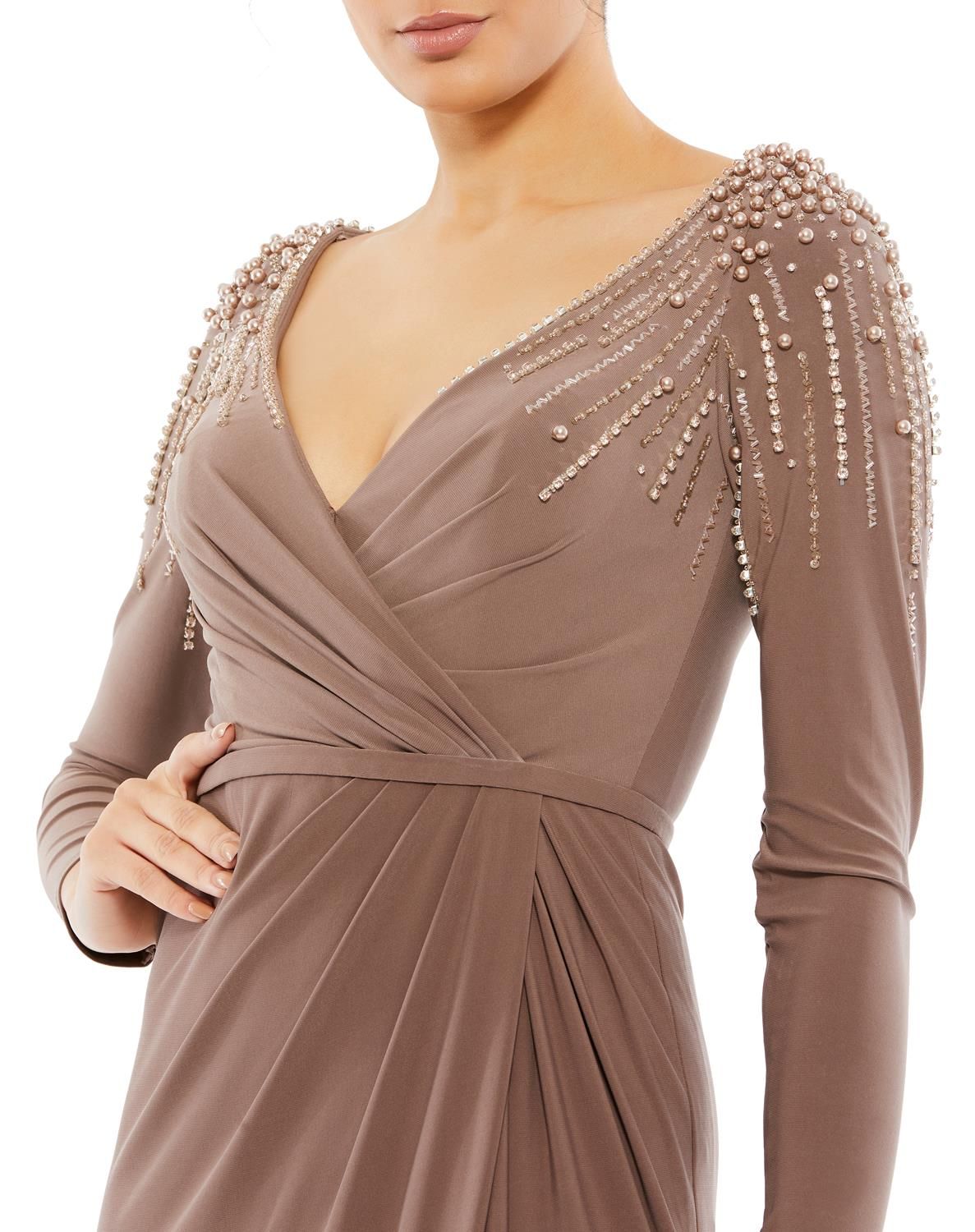 Faux Wrap Beaded Shoulder Detail Gown sold by Lord & Taylor product image thumbnail 7