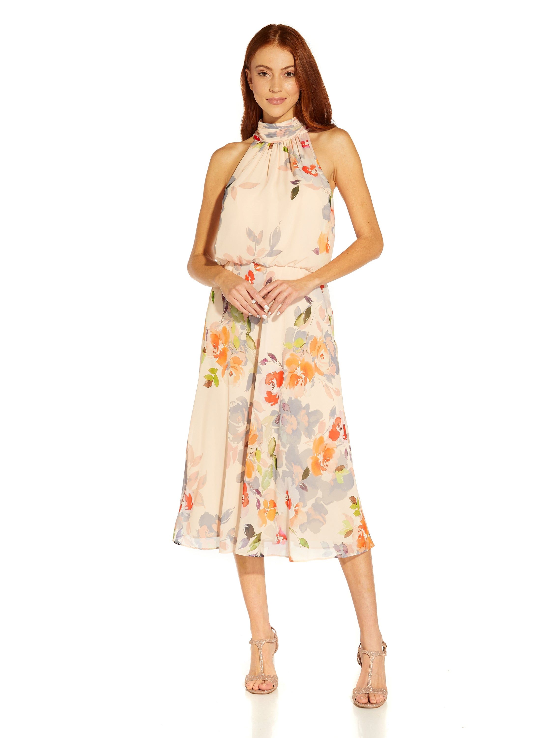 Halter Printed Chiffon Midi Dress sold by Lord & Taylor