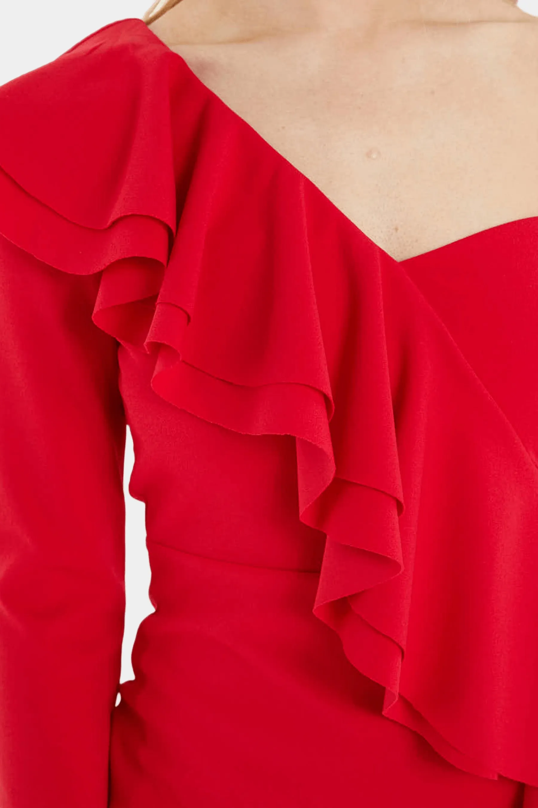 Red Scuba Crepe One Shoulder Frill Midi Dress sold by Lord & Taylor product image thumbnail 3