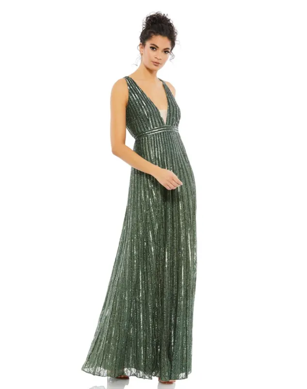 Sequined Sleeveless Plunge Neck Flowy Gown sold by Lord & Taylor