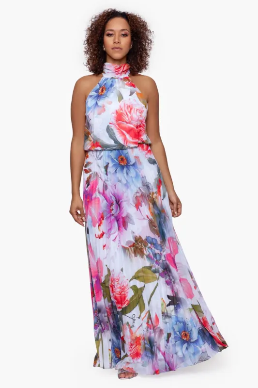 Long Mock Neck Print Chiffon Pleated Dress sold by Lord & Taylor