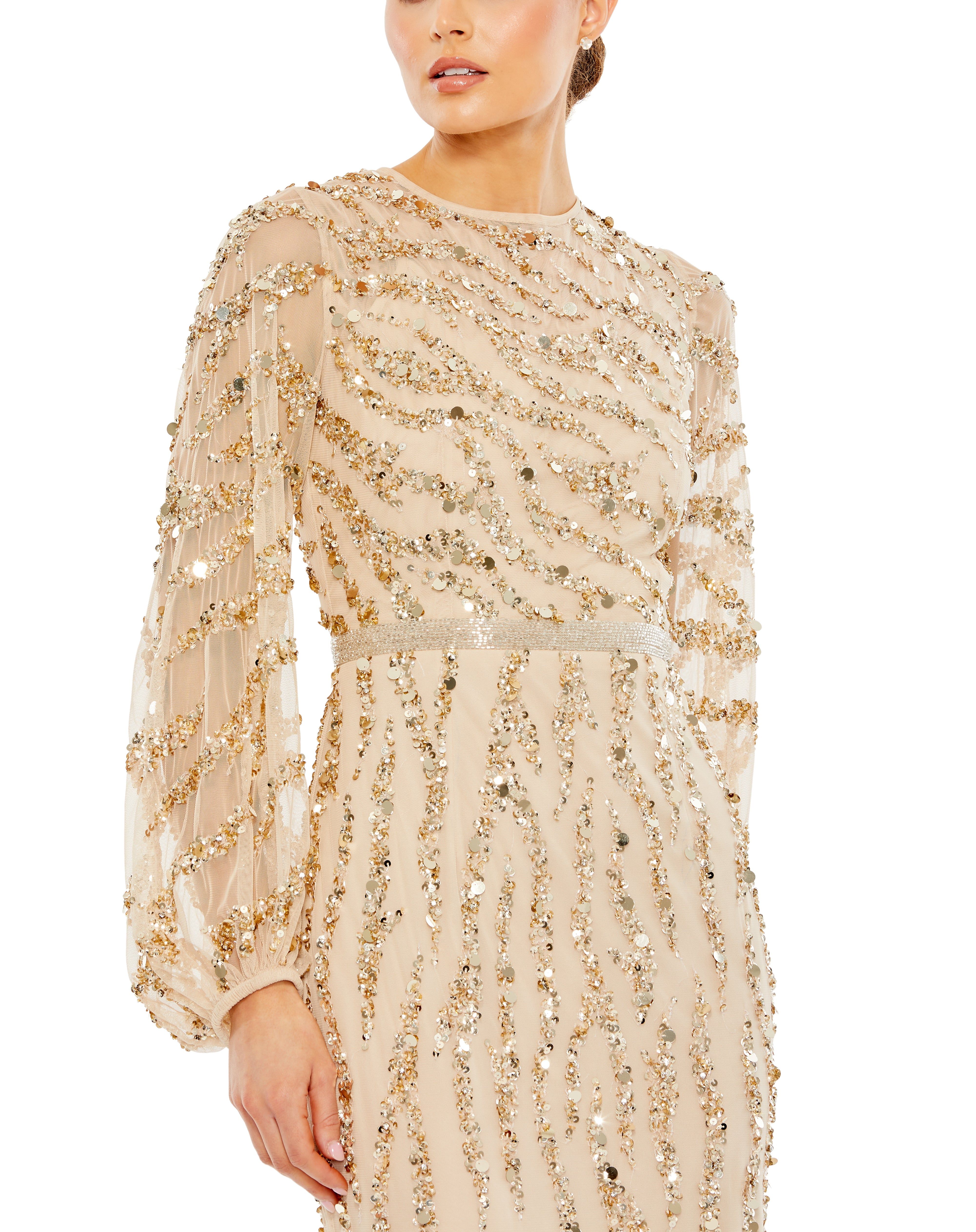 Embellished High Neck Puff Sleeve Trumpet Gown sold by Lord & Taylor product image thumbnail 3