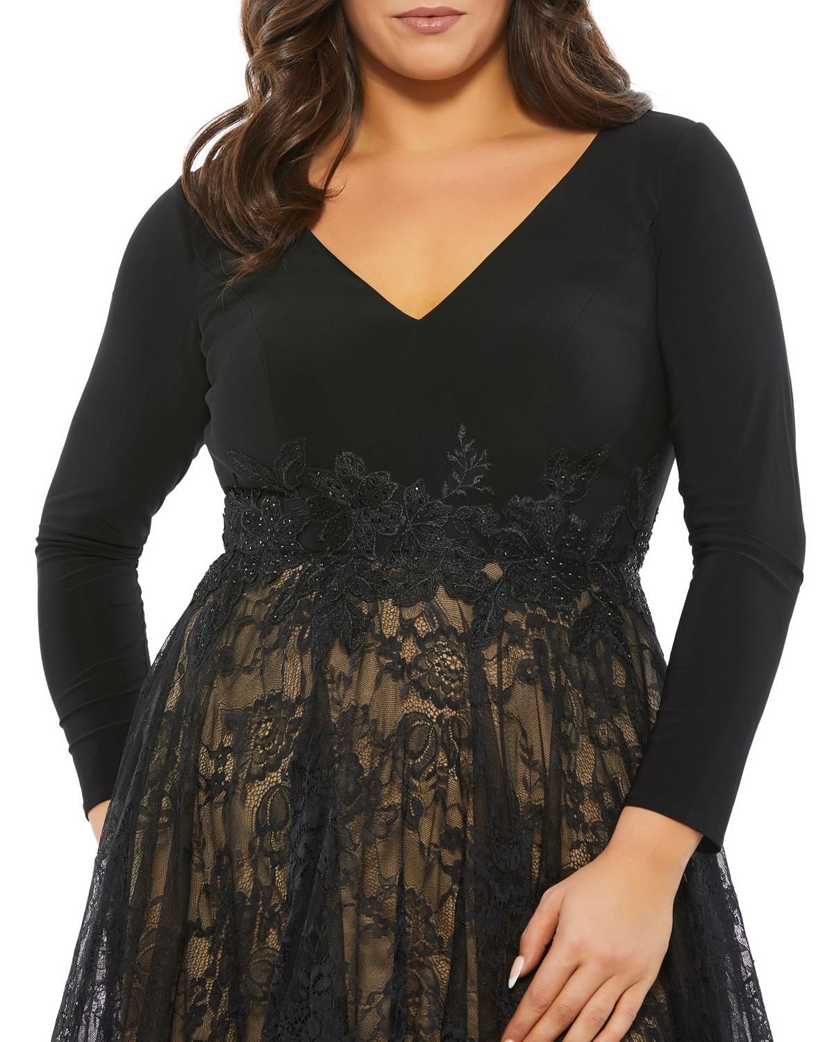 Lace Overlay Long Sleeve A-Line Midi Dress sold by Lord & Taylor product image thumbnail 3