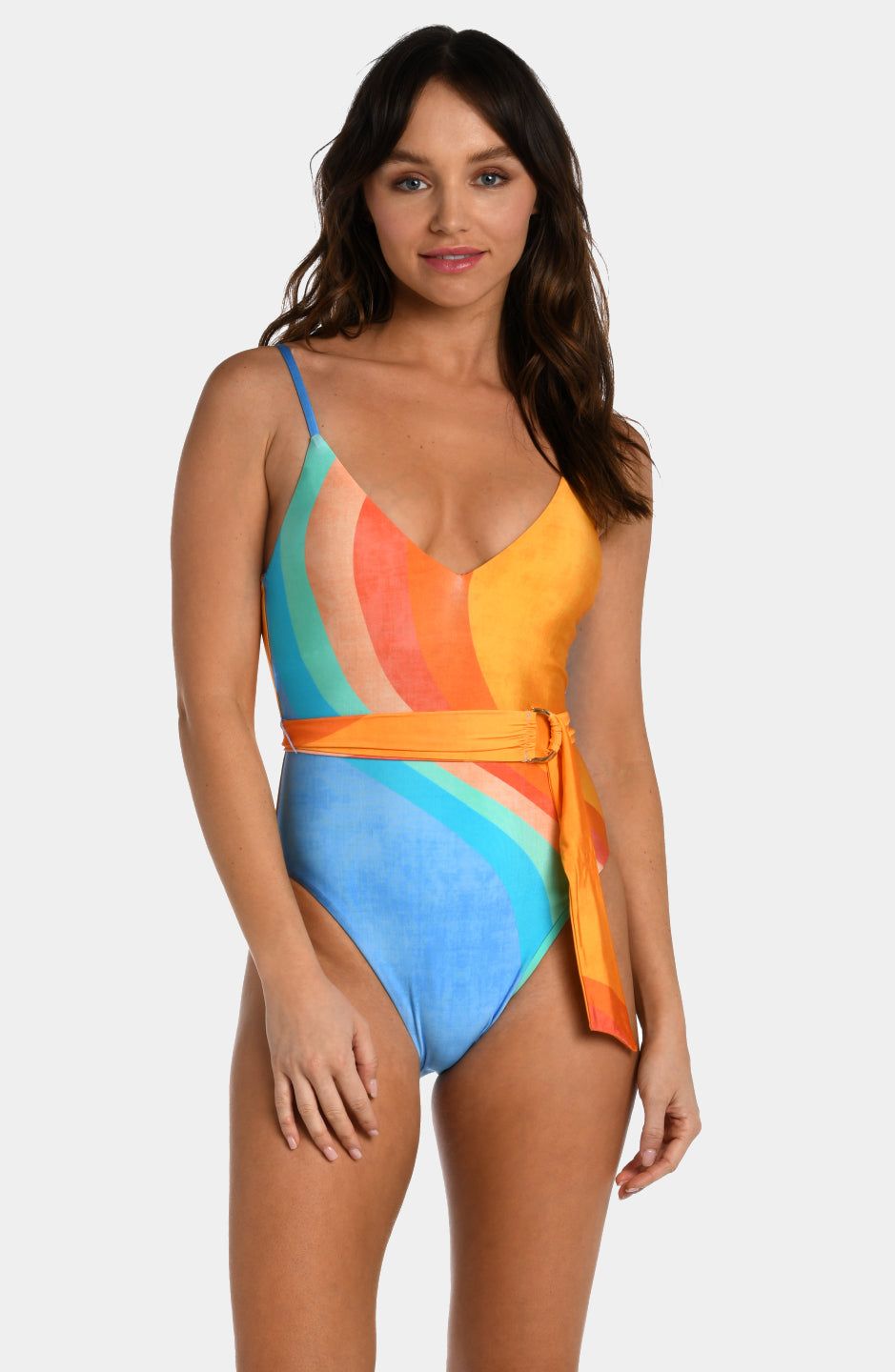Mod Belted V-Neck One Piece Swimsuit sold by Lord & Taylor