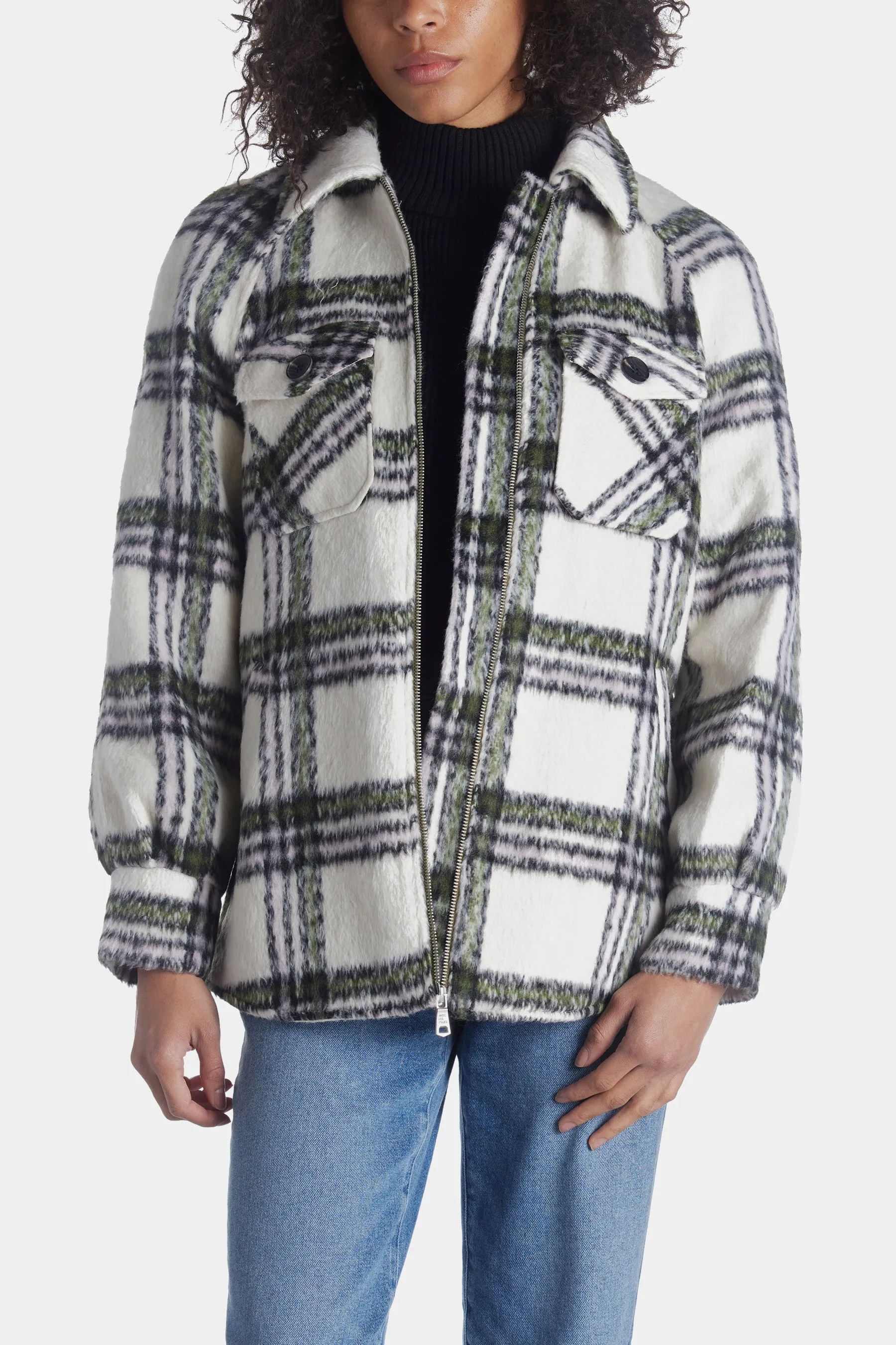 Zip Front Raglan Zip Shacket With Fur Collar sold by Lord & Taylor