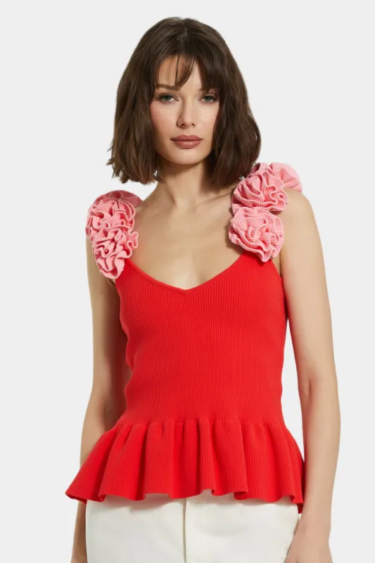 Sleeveless Ruffle Knit Tank Top With 3D Flowers sold by Lord & Taylor