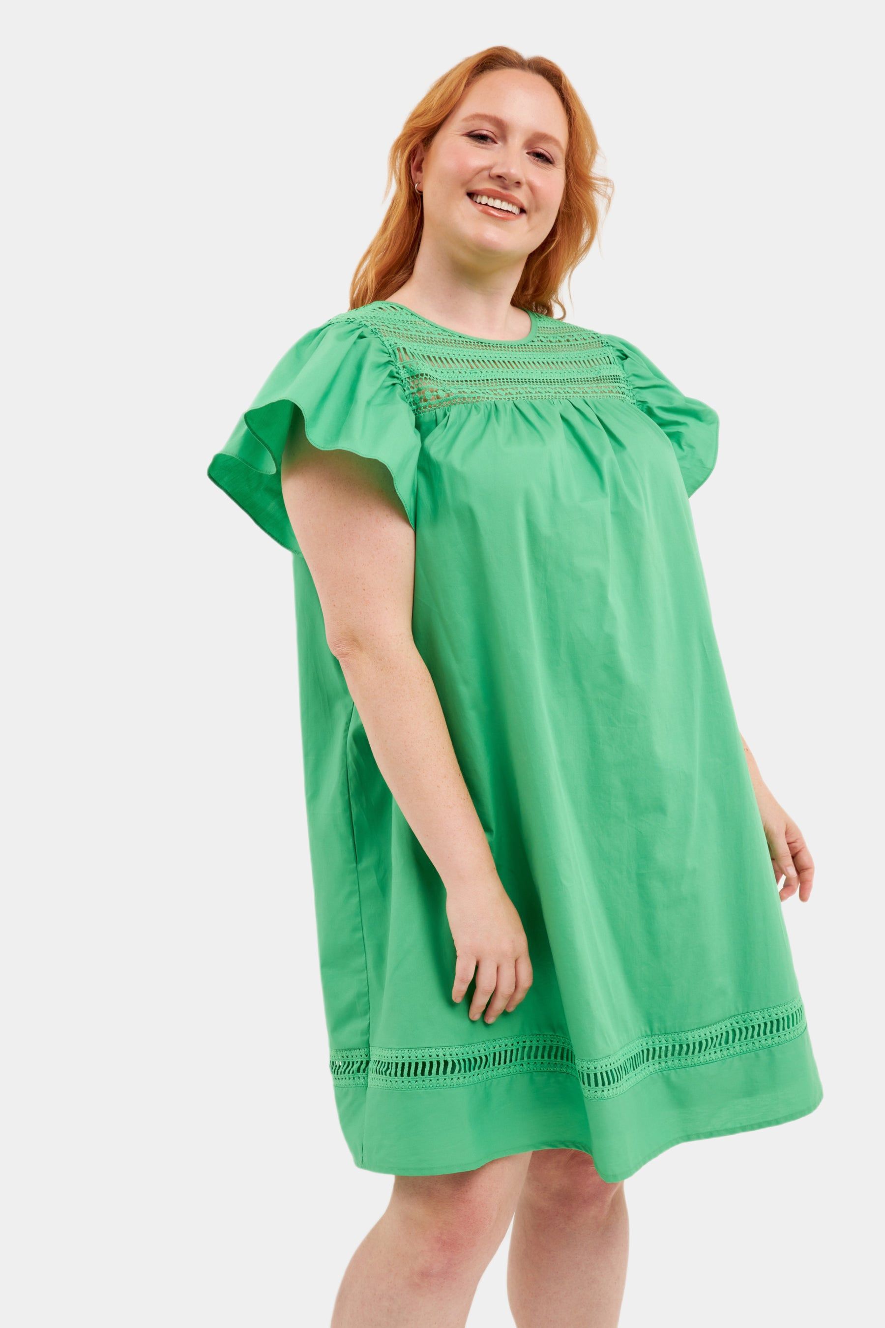 Lace Yoke Ruffle Sleeve Mini Dress sold by Lord & Taylor