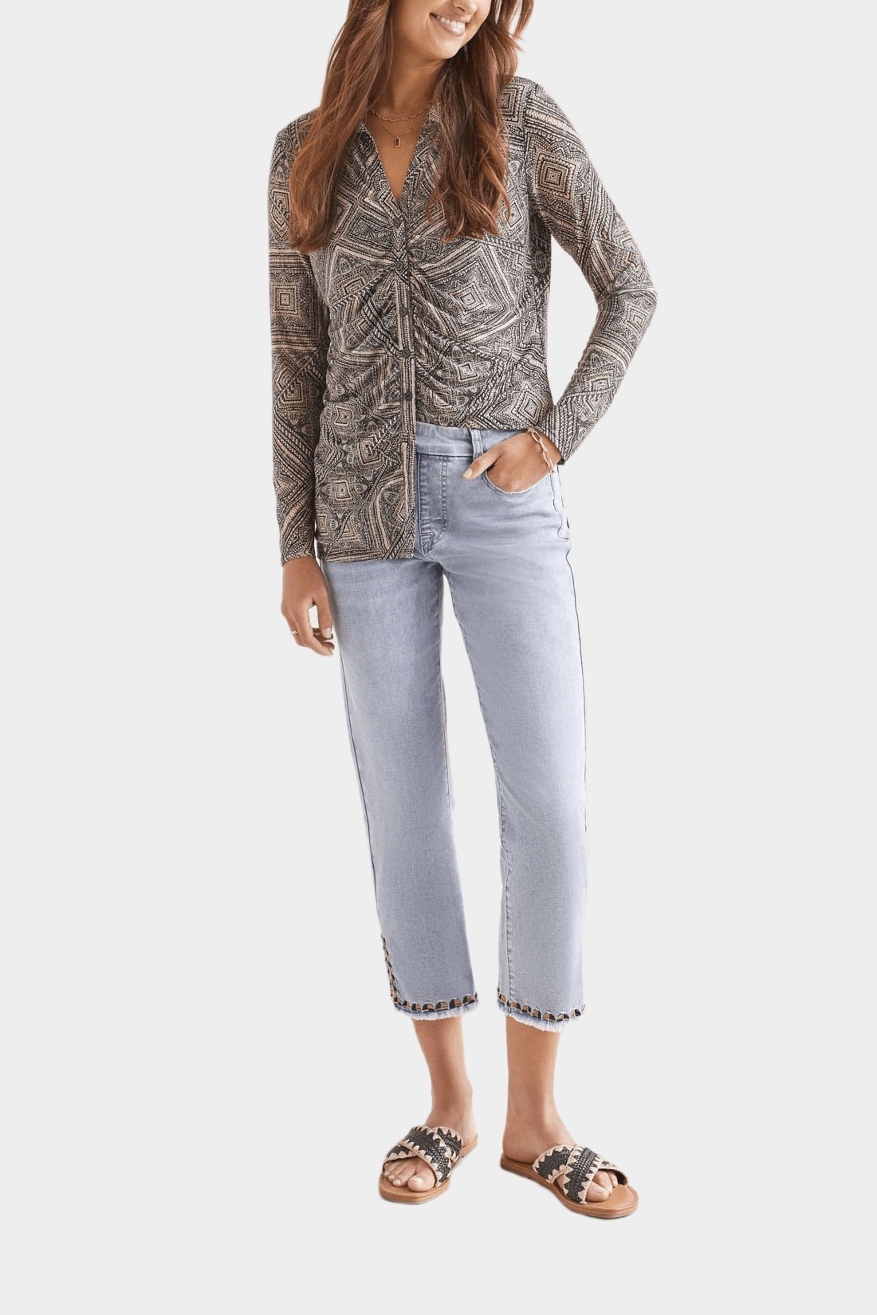 Audrey Pull-On Side Slit Embroidered Jeans sold by Lord & Taylor