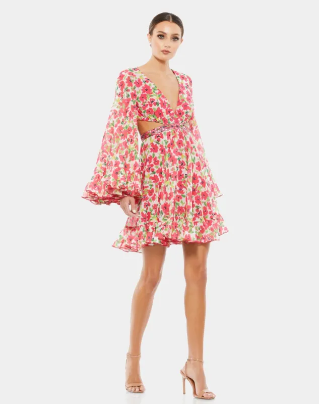 Floral Cut Out Bell Sleeve Mini Dress sold by Lord & Taylor