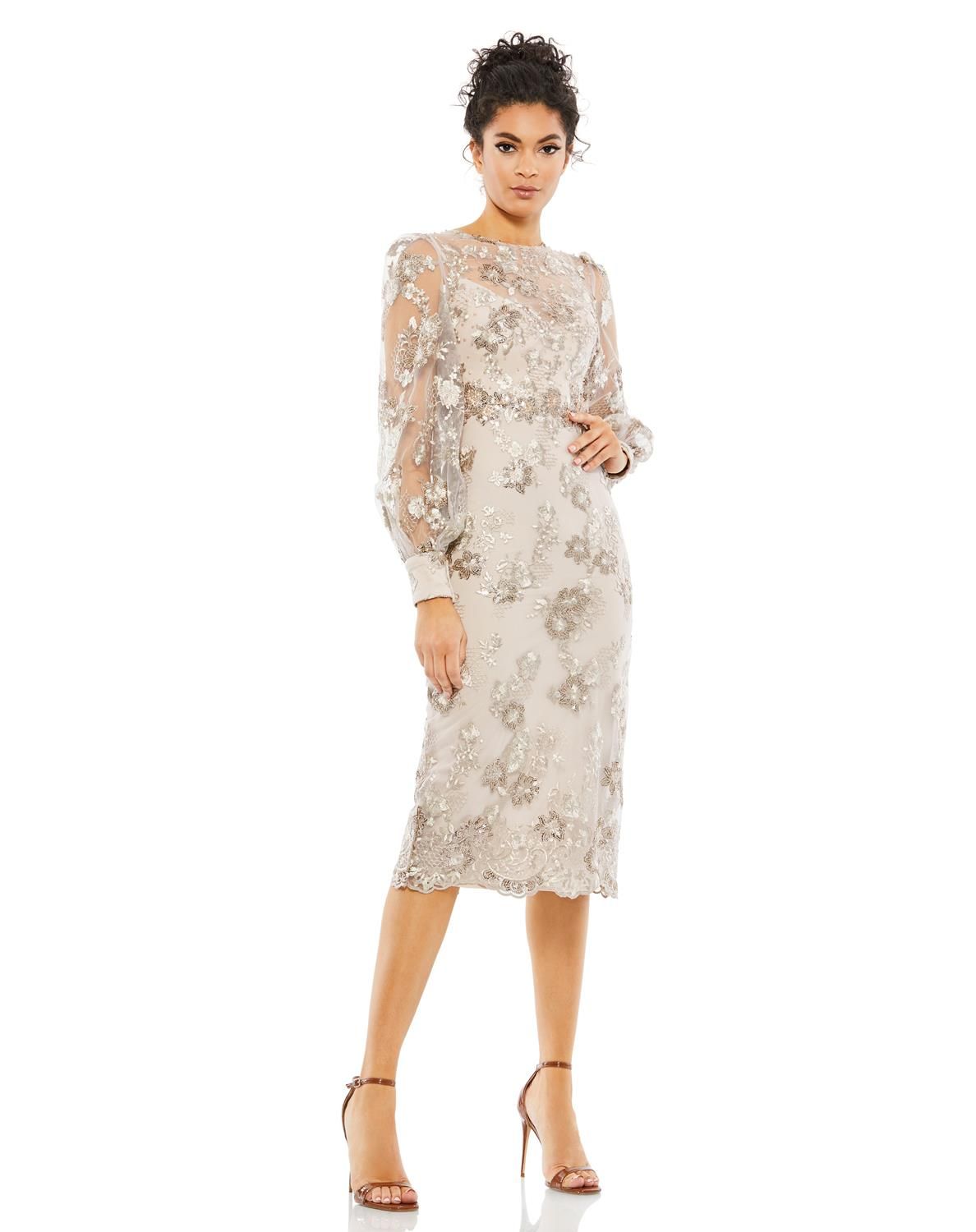 Embellished High Neck Illusion Long Sleeve Column Dress sold by Lord & Taylor product image thumbnail 5