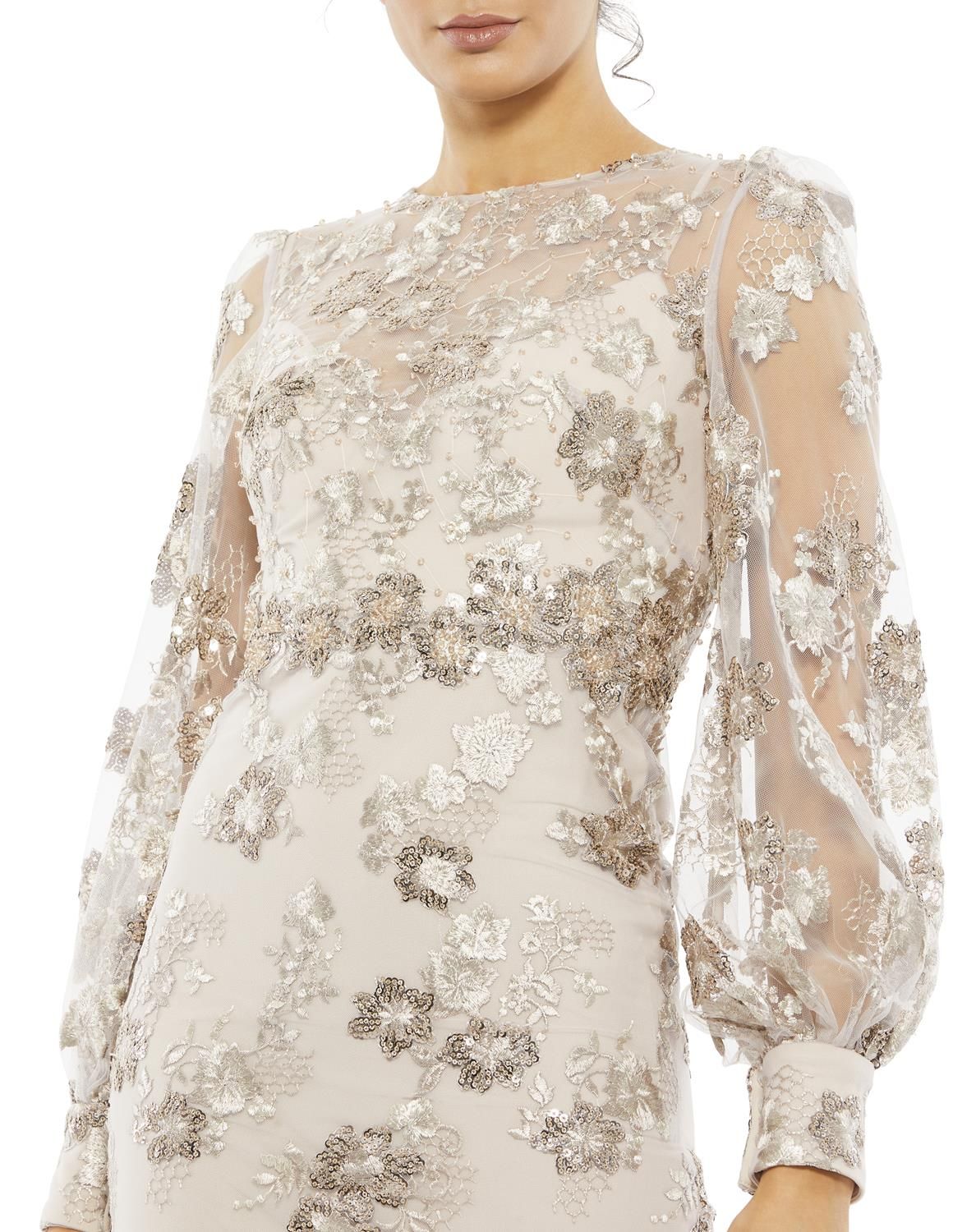 Embellished High Neck Illusion Long Sleeve Column Dress sold by Lord & Taylor product image thumbnail 3