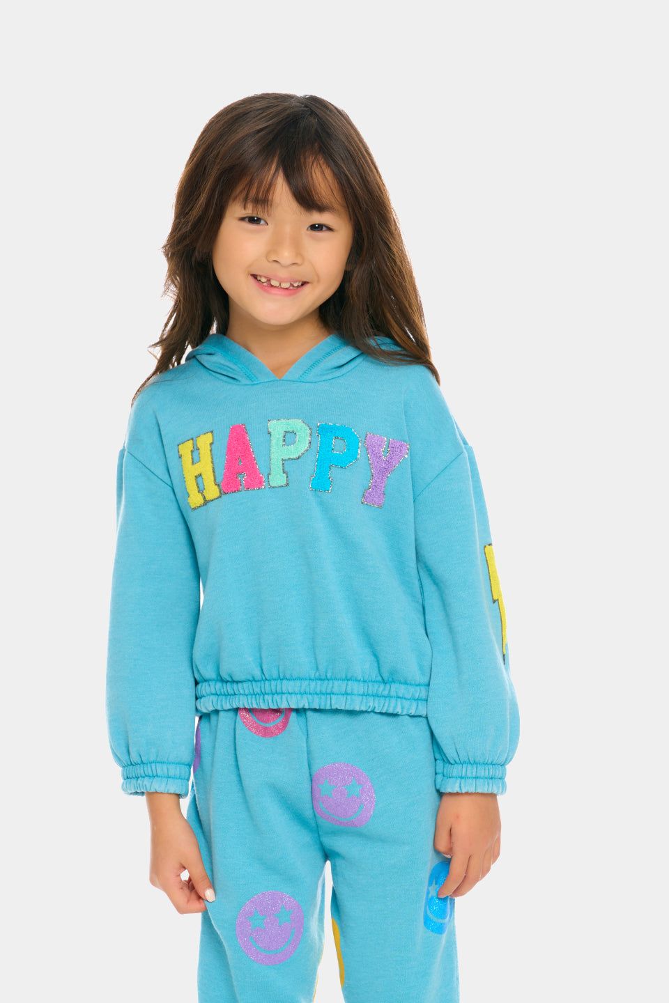 Girls Glitter Smiley Vintage Fleece Chenille Patch Hoodie sold by Lord & Taylor