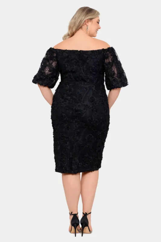 Midi Off The Shoulder Raised Flower 3/4 Sleeve Dress made by Xscape