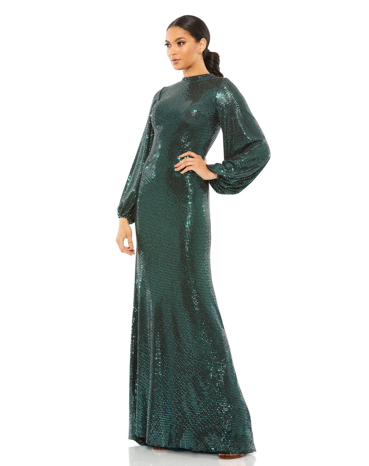 Sequined High Neck Bishop Sleeve Gown sold by Lord & Taylor