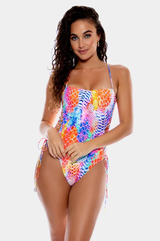 Square Neck Lace Up One Piece sold by Lord & Taylor