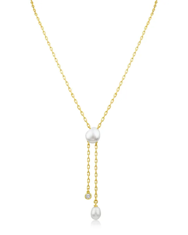 Round Cubic Zirconia And Pearl Chain Necklace sold by Lord & Taylor