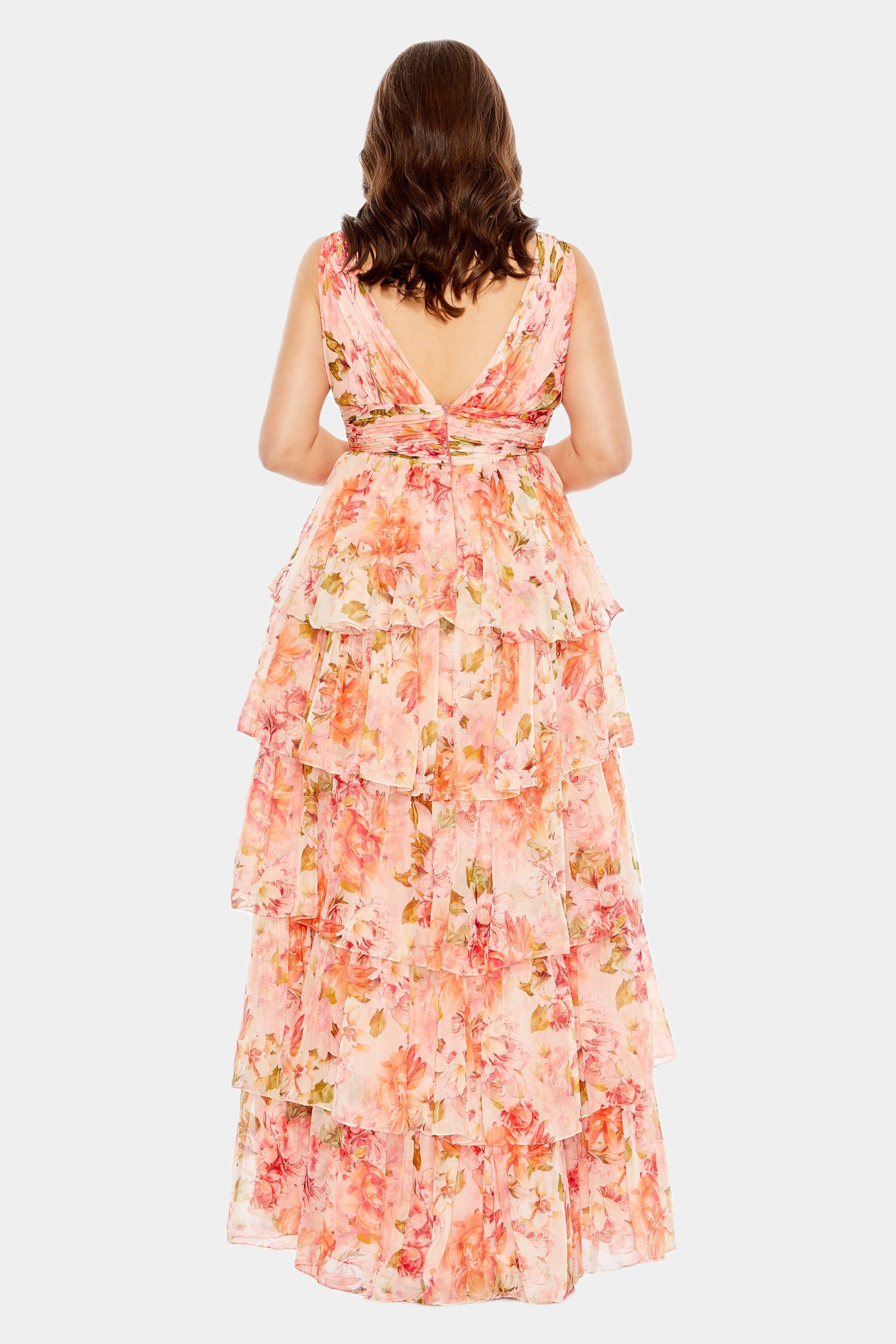 Floral Print Ruffle Tiered Sleeveless V Neck Gown sold by Lord & Taylor product image thumbnail 4