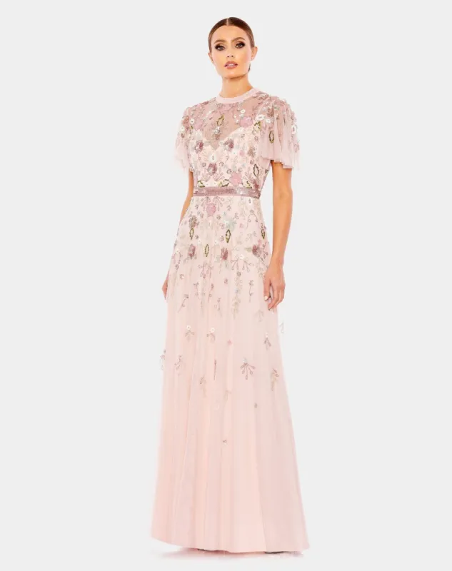 Embellished High Neck Butterfly Sleeve Gown sold by Lord & Taylor