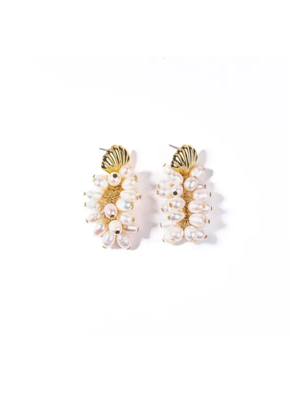 Pearl Cluster Shell Pierced Earrings sold by Lord & Taylor