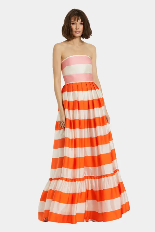 Striped Organza Strapless Ruffle Maxi Dress sold by Lord & Taylor