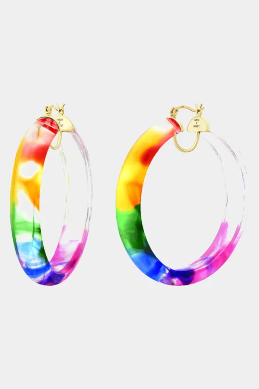 Rainbow Tie Dye Lucite Hoop Earrings sold by Lord & Taylor