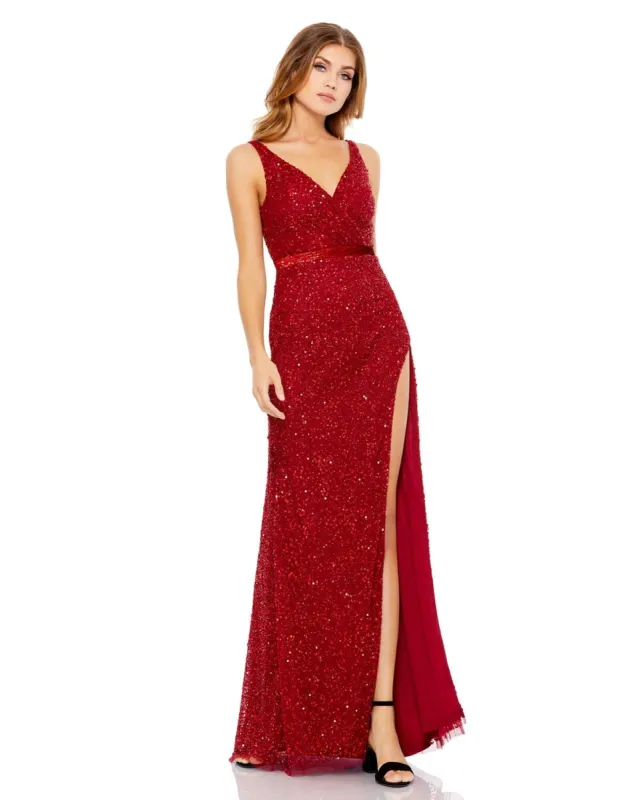 Sequined Sleeveless Wrap Over Gown sold by Lord & Taylor