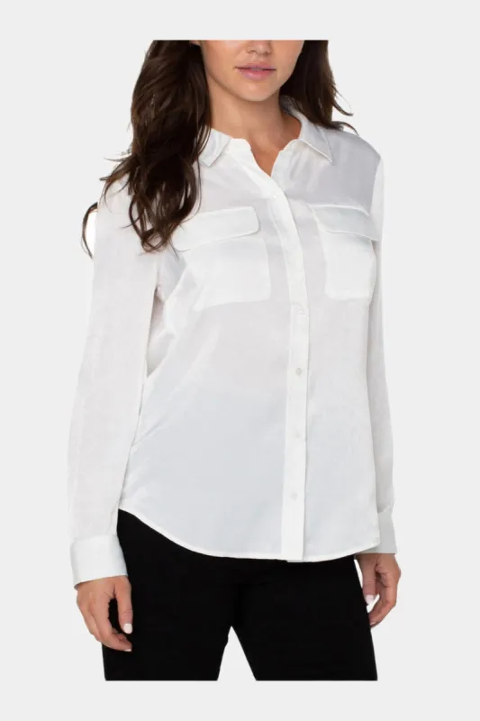Sateen Button Front Woven Shirt sold by Lord & Taylor