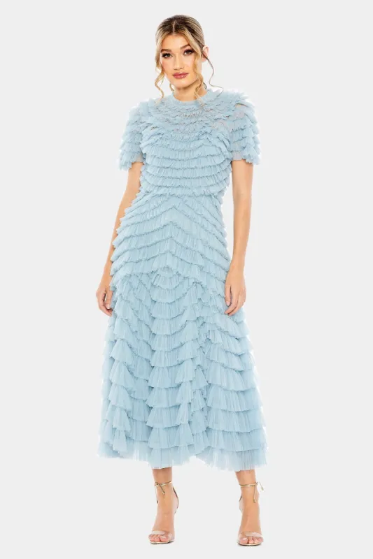 High Neck Short Sleeve Tiered Ruffle A Line Dress sold by Lord & Taylor