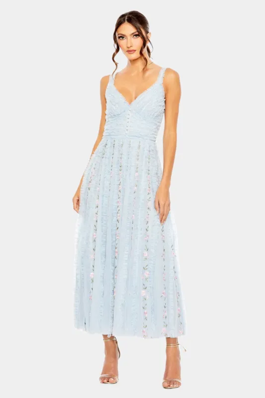 Ruffle Floral Embroidered Detail Tea Length Dress sold by Lord & Taylor