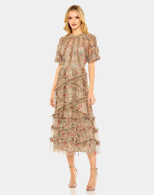 Floral Flutter Sleeve Mesh Print Dress sold by Lord & Taylor