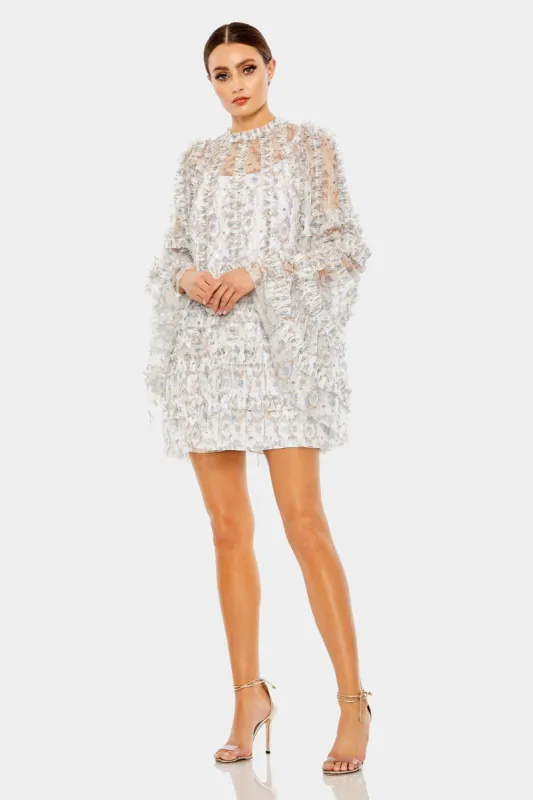 Floral Print Long Flare Sleeve Mesh A-Line Dress sold by Lord & Taylor