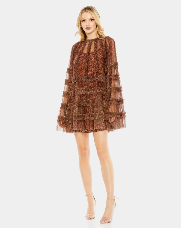 Floral Print Long Flare Sleeve Mesh A-Line Dress sold by Lord & Taylor