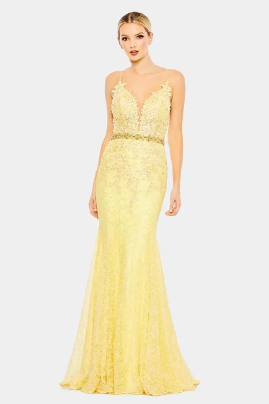 Plunge Neck Applique Trumpet Gown sold by Lord & Taylor