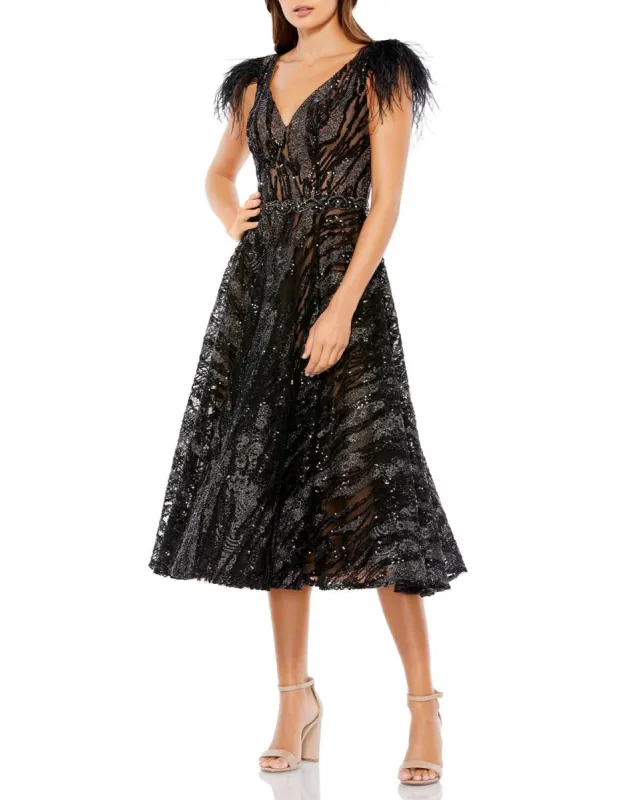 Feather Shoulder A Line Midi Dress sold by Lord & Taylor