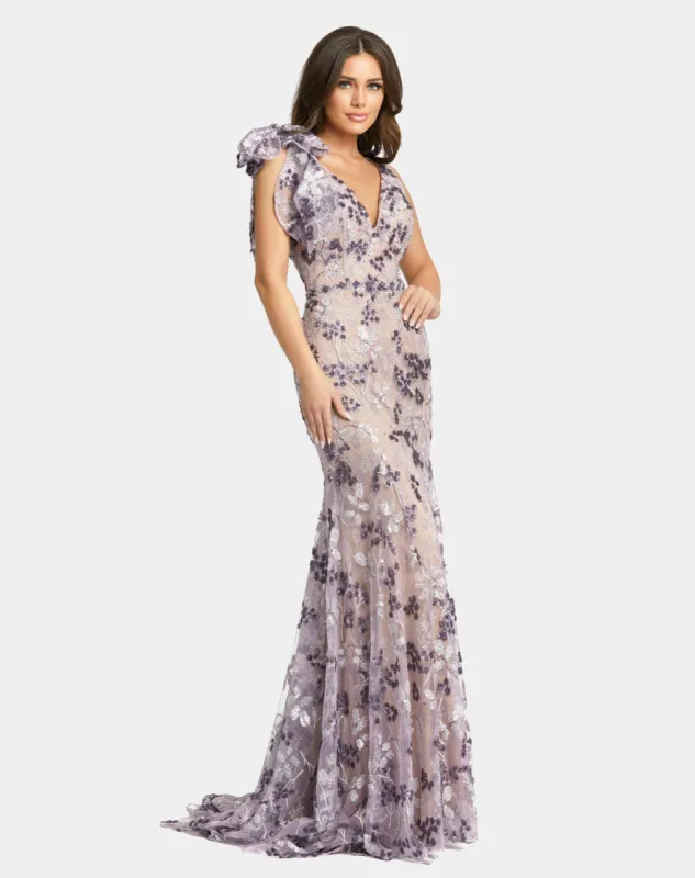Embellished Sleeveless Bow Shoulder V Neck Trumpet sold by Lord & Taylor
