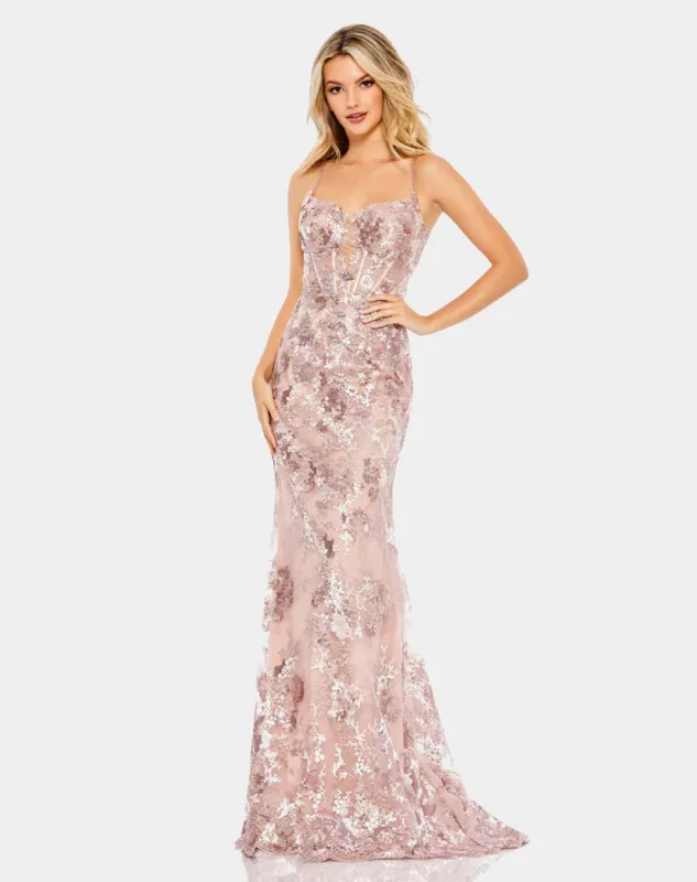 Embroidered Spaghetti Strap Trumpet Gown sold by Lord & Taylor