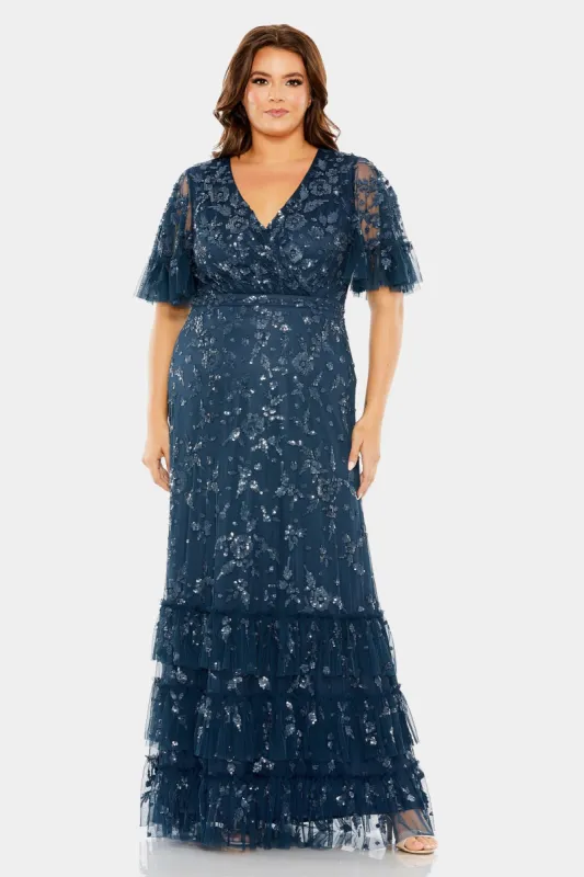 Flutter Sleeve Faux Wrap V-Neck Tered Embellished sold by Lord & Taylor