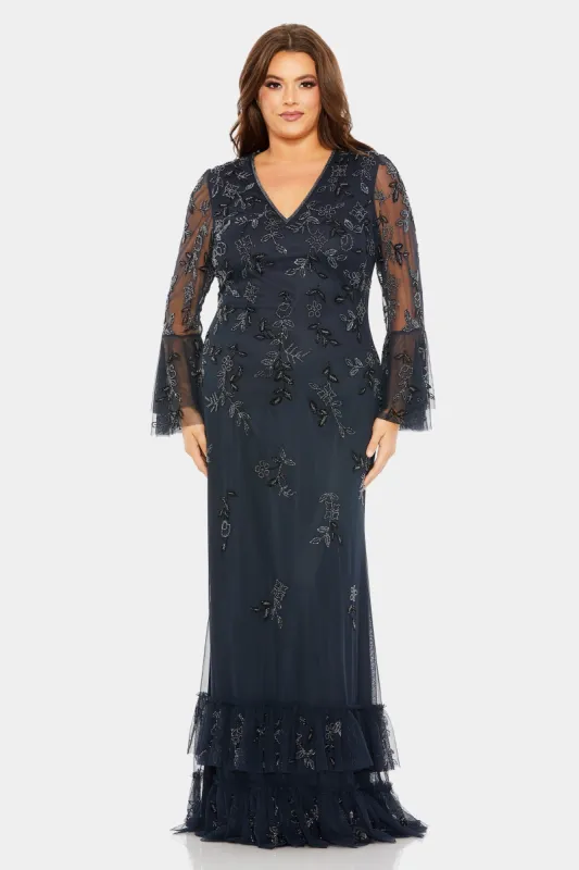 V Neck Embellished Flutter Tiered Long Sleeve Gown sold by Lord & Taylor
