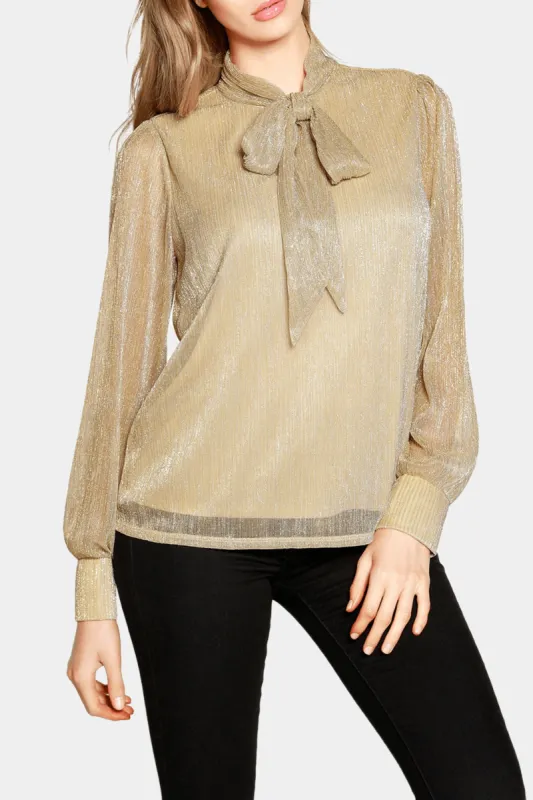 Belldini Black Label Lurex Blouson Sleeve Tie Neck Top sold by Lord & Taylor