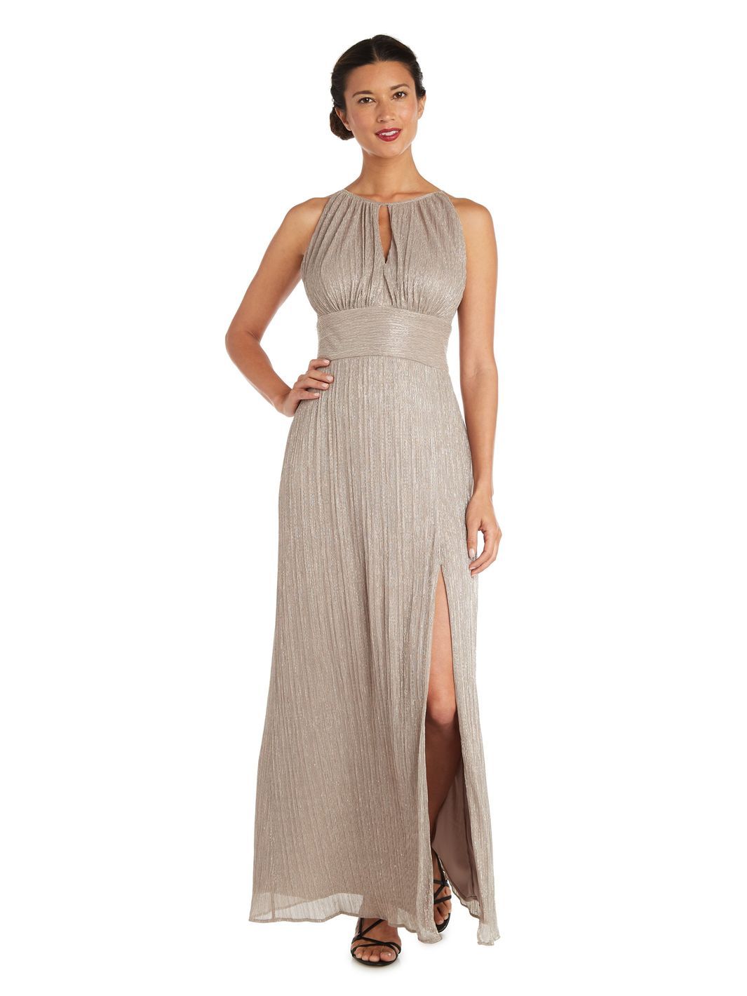 Petite Metallic Halter Neck Gown With Thigh Split sold by Lord & Taylor product image thumbnail 5