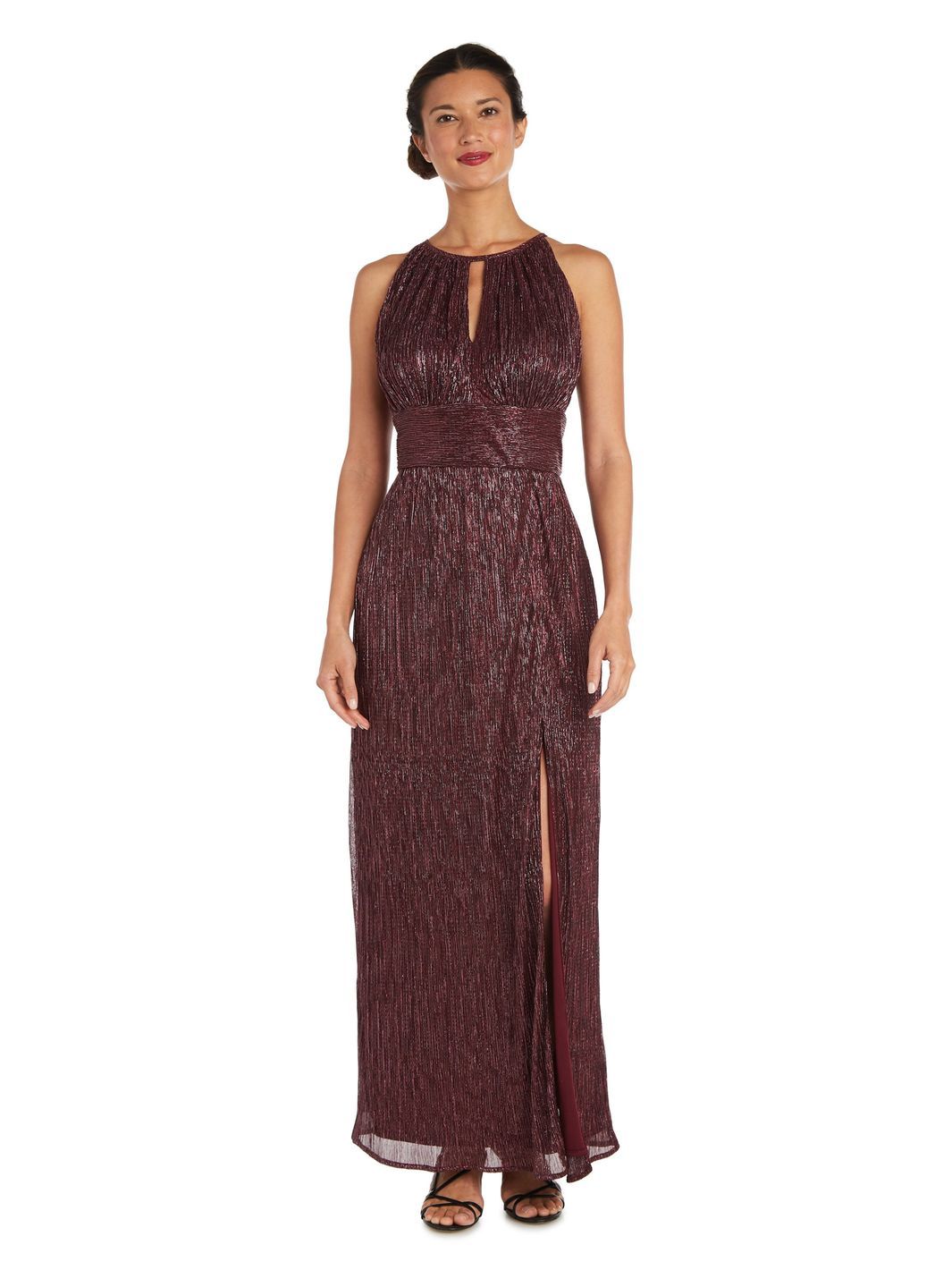 Petite Metallic Halter Neck Gown With Thigh Split sold by Lord & Taylor