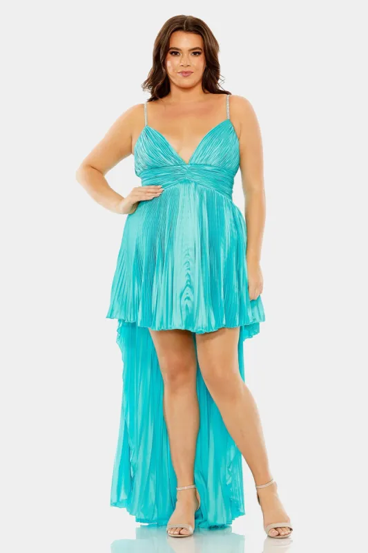 Rhinestoned Detail High Low Pleated Gown sold by Lord & Taylor