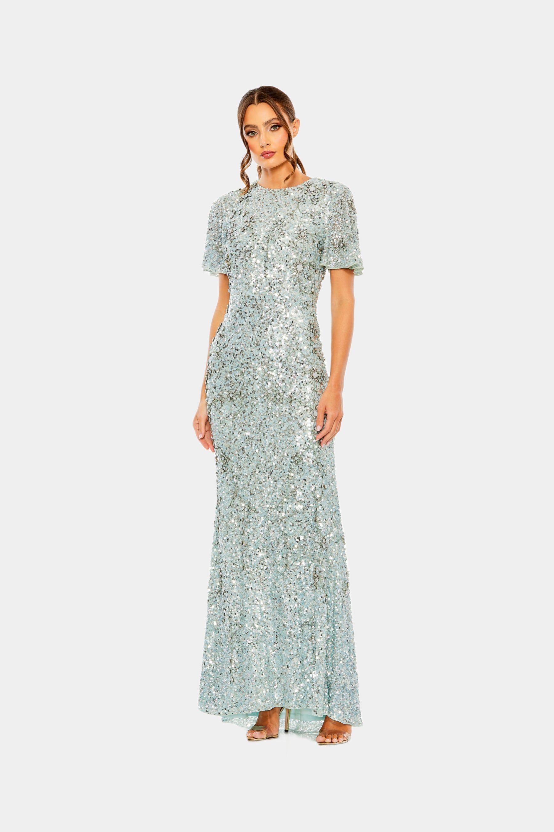 Flutter Sleeve Sequin High Neck Dress sold by Lord & Taylor