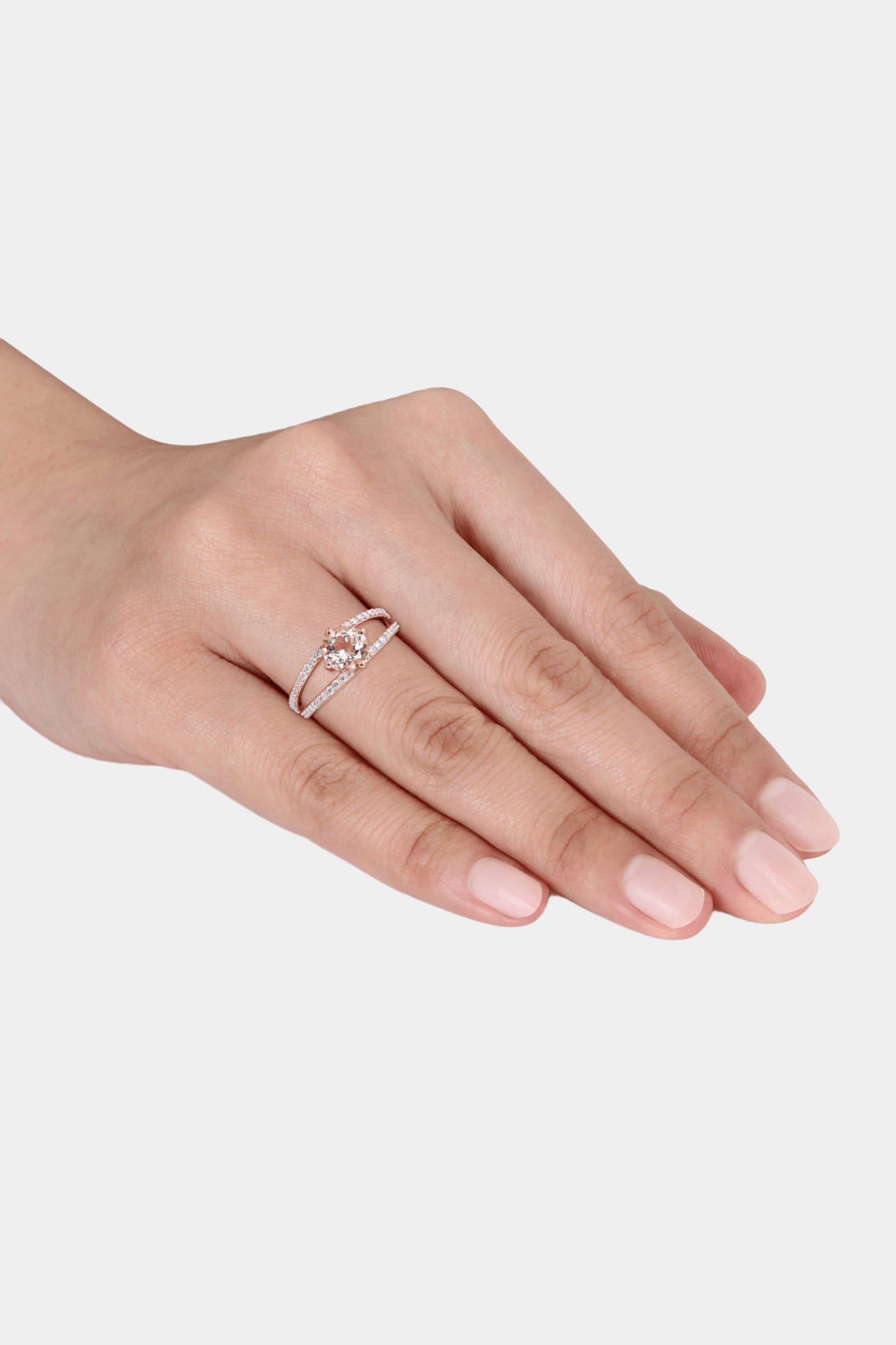 Morganite and Diamond Split Shank Ring in 14k Rose Gold sold by Lord & Taylor product image thumbnail 2