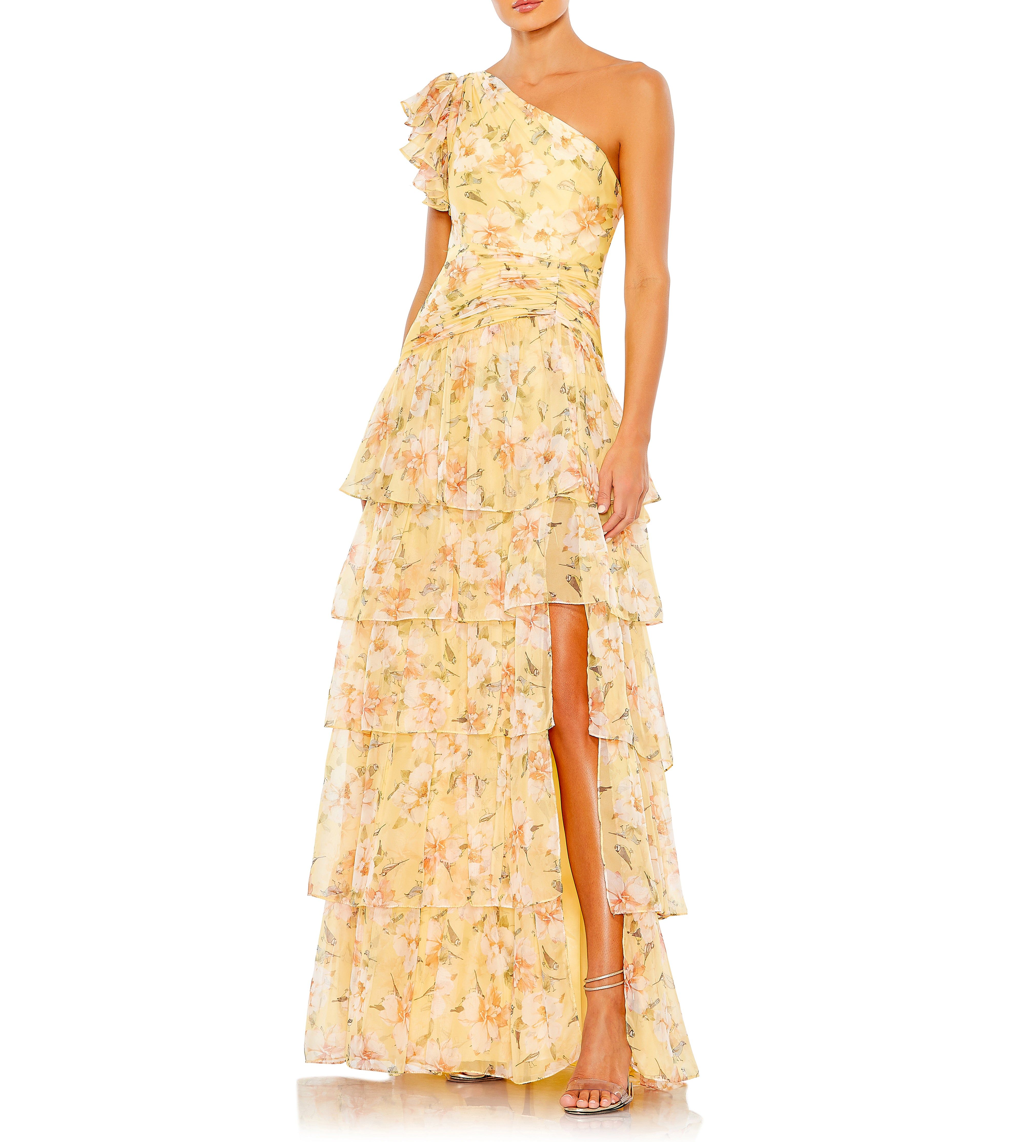 Floral Print Ruffle Tiered One Shoulder Gown sold by Lord & Taylor product image thumbnail 6