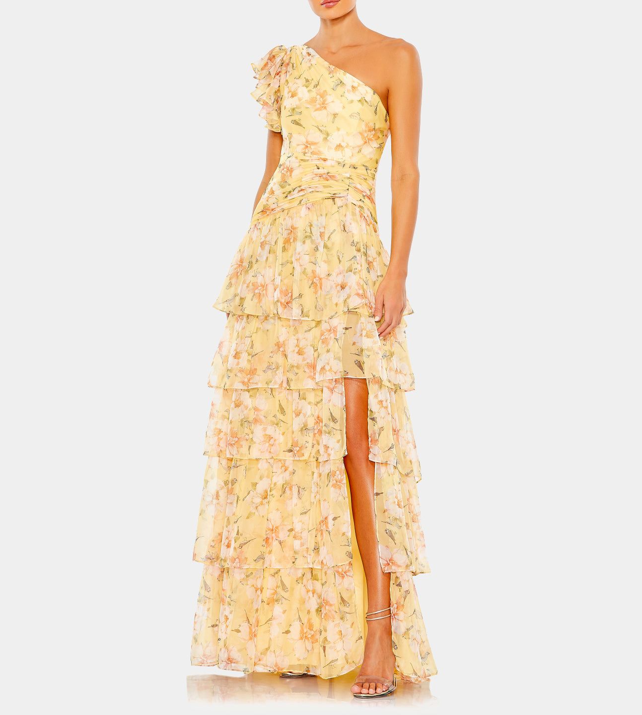 Floral Print Ruffle Tiered One Shoulder Gown sold by Lord & Taylor